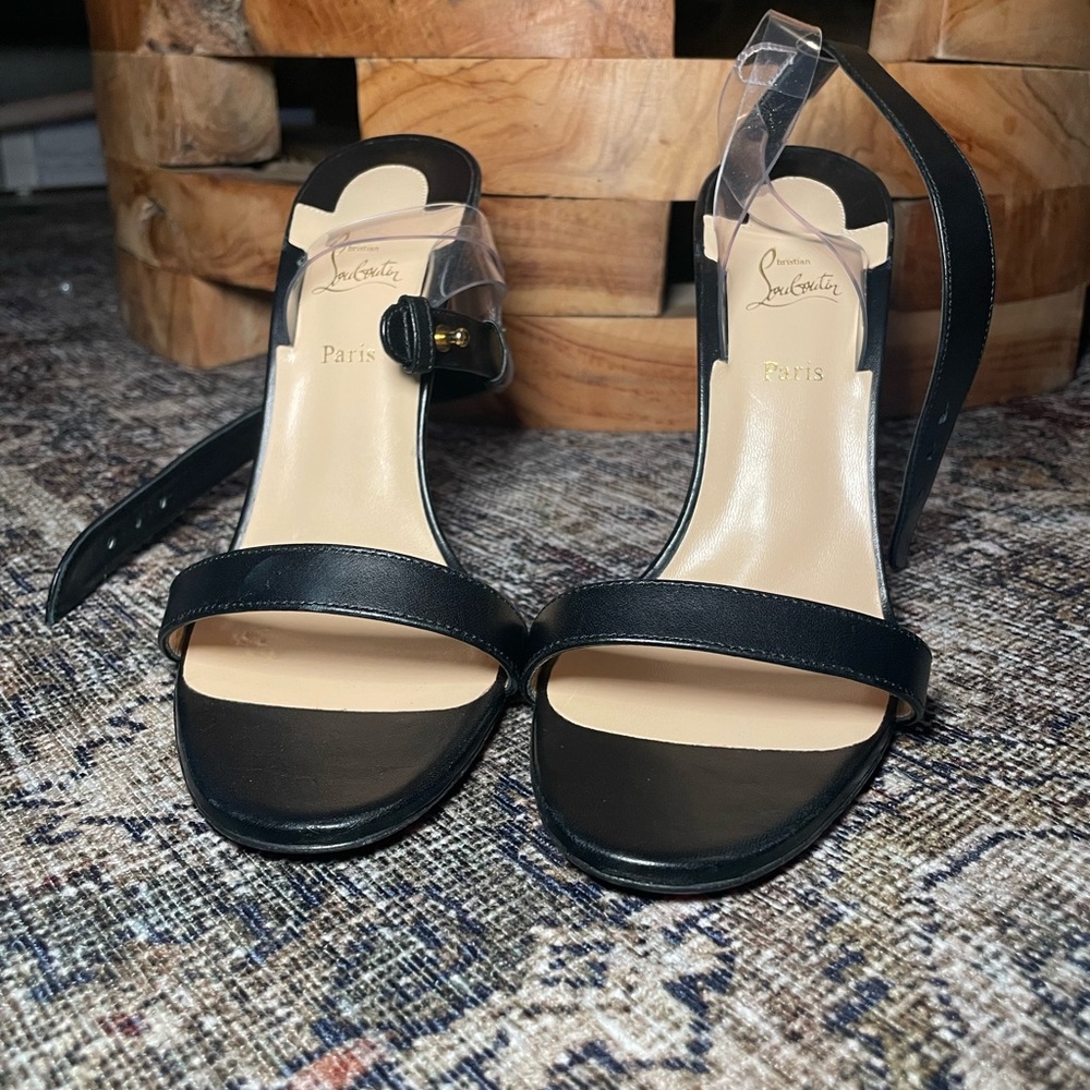 Christian Louboutin Black and Nude Leather Ankle Strap Sandals